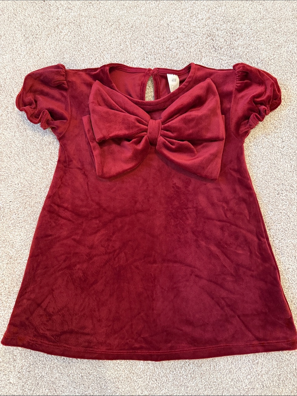H&M Girls Deep Burgundy Velvet Dress with Bow